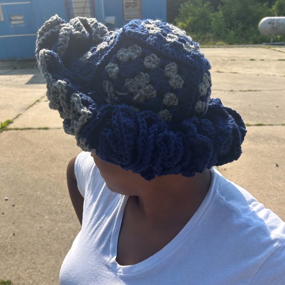 Handcrafted Blue and Gray Crochet Hat - Picture 1 of 2